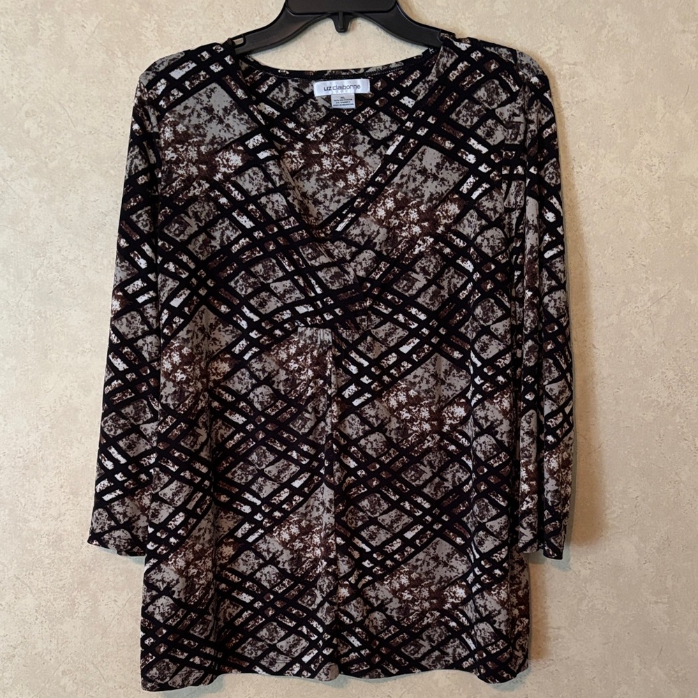 Liz Claiborne Black and Neutral Patterned Blouse Size XL